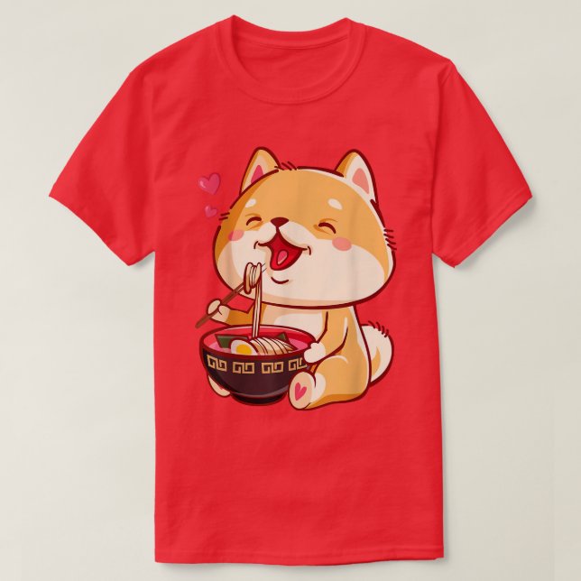 Camiseta Gato de Ramen comiendo fideos animando la comida j (Diseño del anverso)
