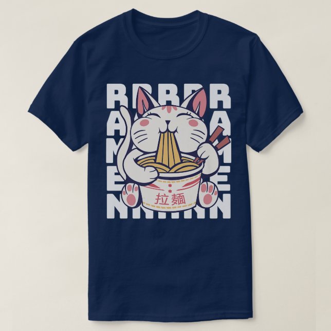 Camiseta Gato de Ramen comiendo fideos de Ramen  (Diseño del anverso)