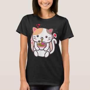 Camiseta Gato de Ramen Japonés de Estilo Vintage Kawaii