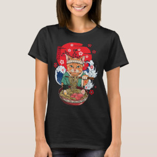 Camiseta Gato de Ramen Japonés de Estilo Vintage Kawaii