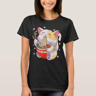 Camiseta Gato de Ramen Japonés de Estilo Vintage Kawaii