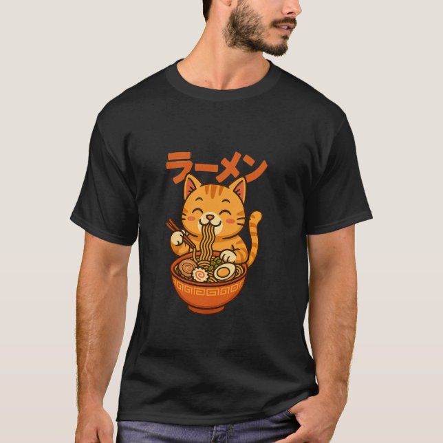 Camiseta Gato de Ramen Japonés Fideos (Anverso)