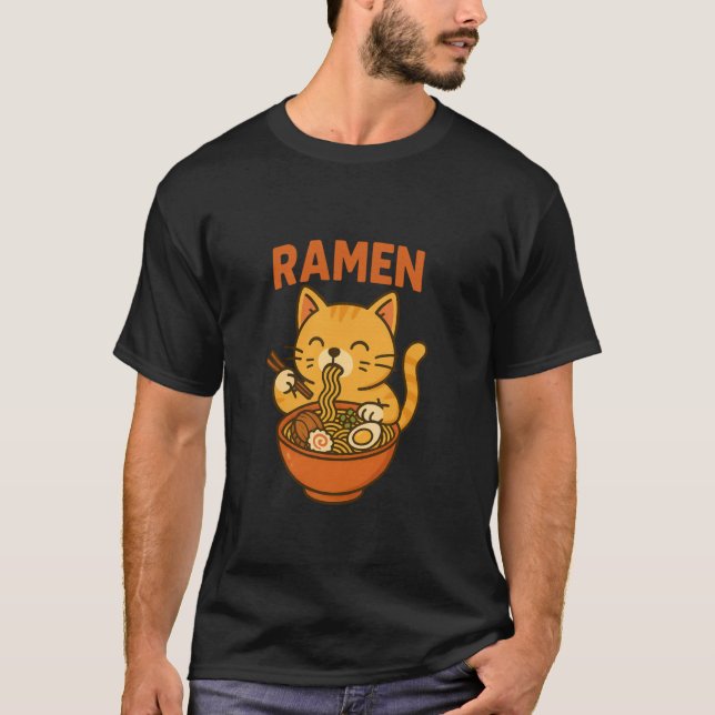 Camiseta Gato de Ramen Japonés Fideos (Anverso)