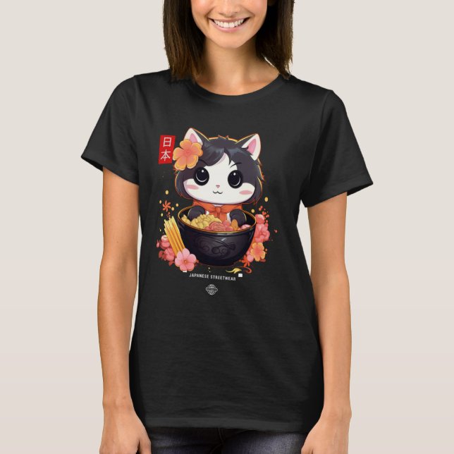 Camiseta Gato de Ramen japonés Neko Fun (Anverso)