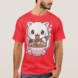 Camiseta Gato de Ramen Kawaii Anime Chicas de comida japone