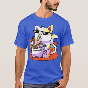 Camiseta Gato de Ramen Kawaii Anime Chicas de comida japone