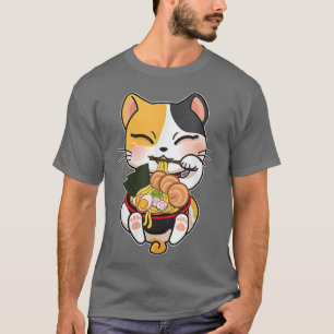 Camiseta Gato de Ramen Kawaii Anime Chicas de comida japone
