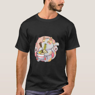 Camiseta Gato de Ramen Kawaii Anime Gato comiendo Ramen jap