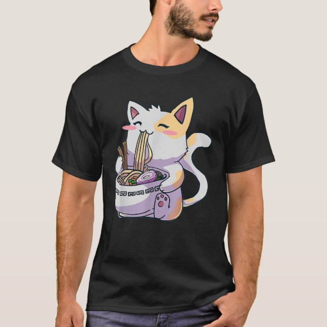Camiseta Gato de Ramen Kawaii Anime Noodles Japoneses (Anverso)