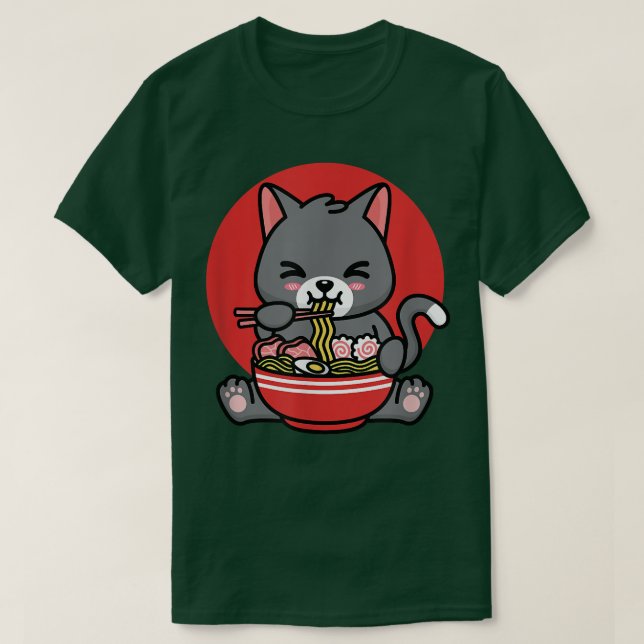 Camiseta Gato de Ramen Kawaii comiendo fideos japoneses de  (Diseño del anverso)