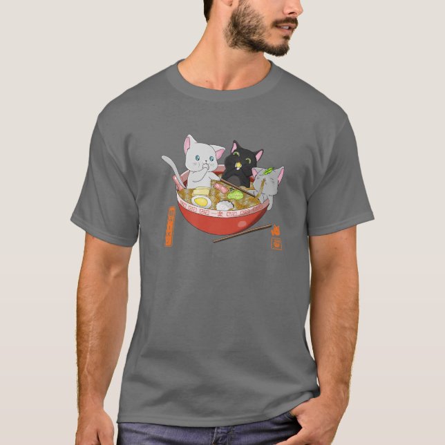 Camiseta Gato de Ramen Kawaii Neko Anime Gatos De Fideles J (Anverso)