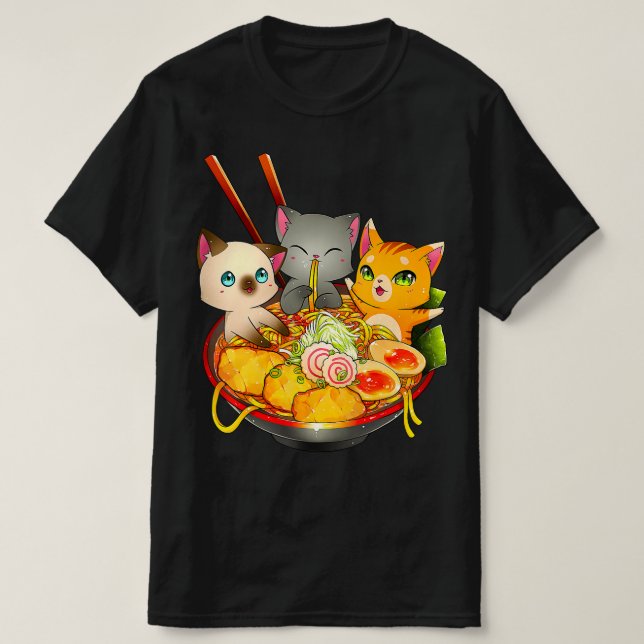 Camiseta Gato de Ramen Kawaii Neko Anime Otaku Gatos Japone (Diseño del anverso)