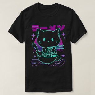 Camiseta Gato de Ramen Kawaii Retro Japonés Vaporwave