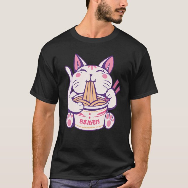 Camiseta Gato de Ramen lindo comida japonesa Kitty Nerd (Anverso)