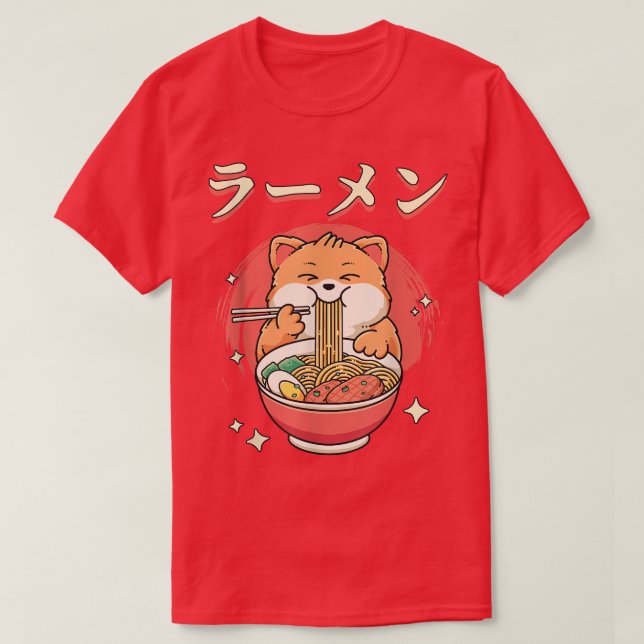 Camiseta Gato de Ramen lindo Kawaii Comida japonesa diverti (Diseño del anverso)