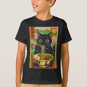Camiseta Gato de ramen lindo Naturaleza Flores Fideos Anime