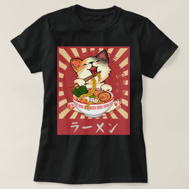 Camiseta Gato de Ramen Neko Anime Kawaii Regalos de Merch J (Diseño del anverso)