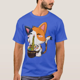 Camiseta Gato de Ramen Shirt comiendo fideos animando la co