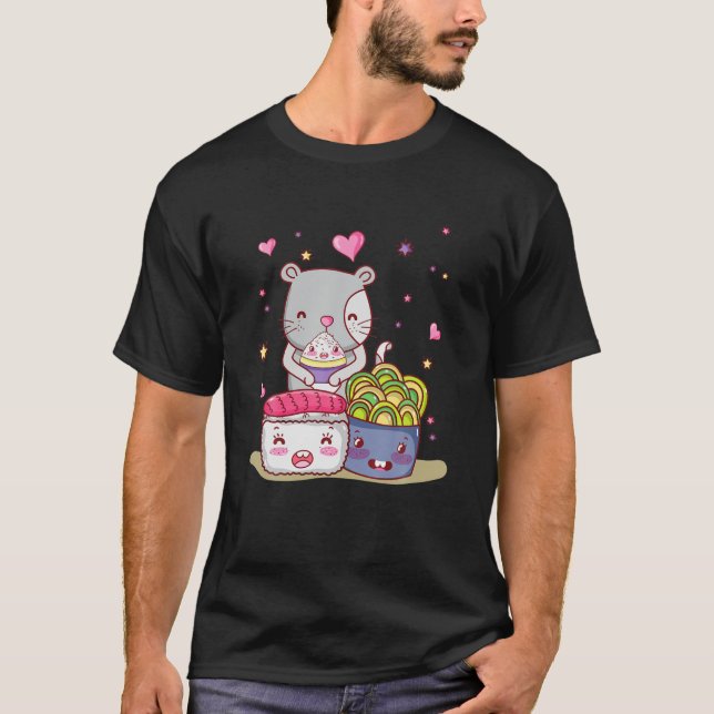 Camiseta Gato de Ramen T Kawaii Anime Regalo japonés Sushi (Anverso)
