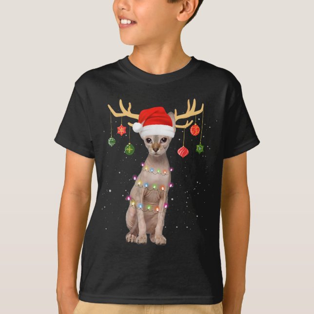 Camiseta Gato de renos Sfinx Santa Hat Navidades de navidad (Anverso)