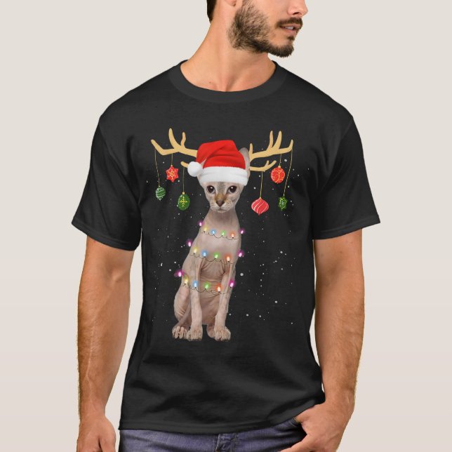 Camiseta Gato de renos Sfinx Santa Hat Navidades de navidad (Anverso)