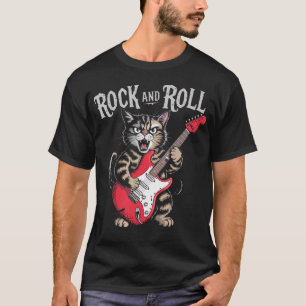 Camiseta Gato de Rock And Roll Tocando Guitarra Estrella de