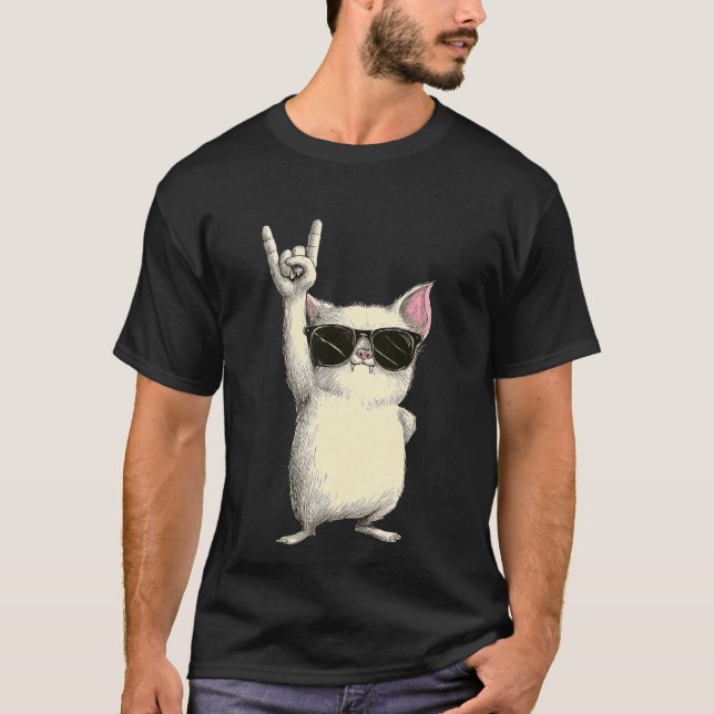 Camiseta Gato de Rock con Actitud de Gafas de Sol (Anverso)