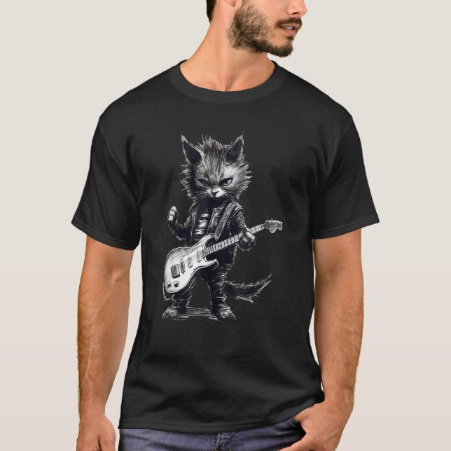 Camiseta Gato de rock de guitarra tocando gatito de rock de (Anverso)