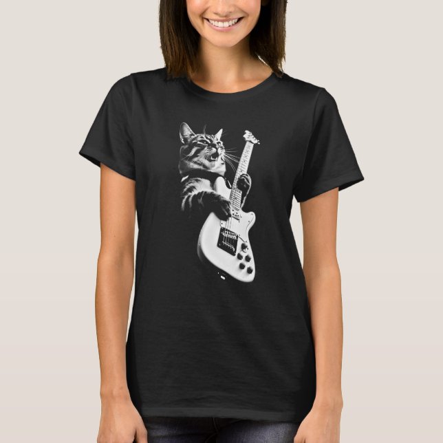 Camiseta Gato de rock tocando guitarra (Anverso)