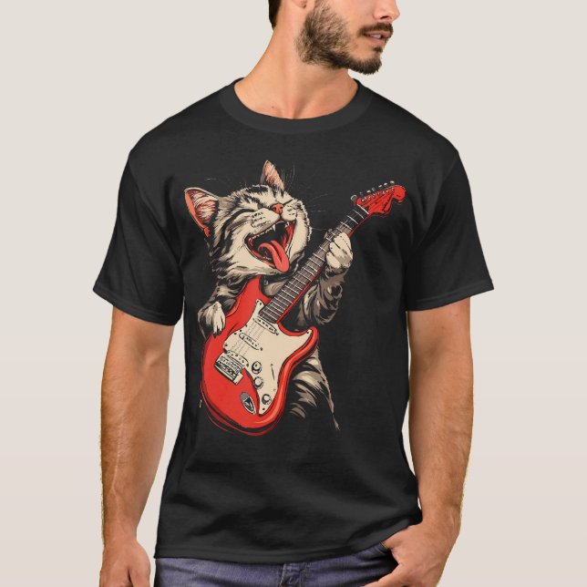 Camiseta Gato de Rock Tocando Guitarra (Anverso)