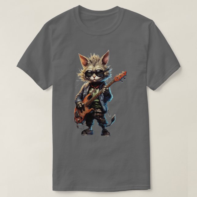 Camiseta Gato de rock tocando guitarra divertida gato de gu (Diseño del anverso)