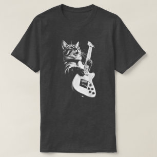 Camiseta Gato de Rock Tocando Guitarra - Gato de Guitarra D