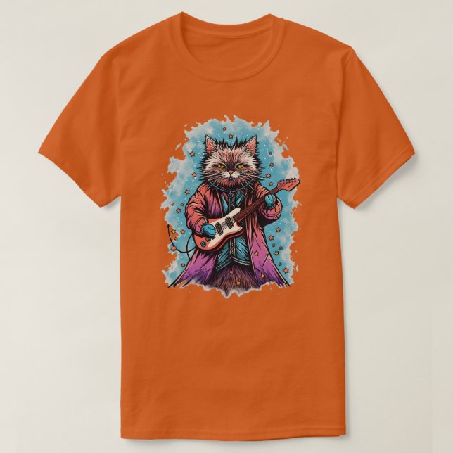 Camiseta Gato de rock tocando guitarra Graciosa guitarra ga (Diseño del anverso)
