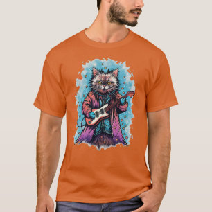 Camiseta Gato de rock tocando guitarra Graciosa guitarra ga