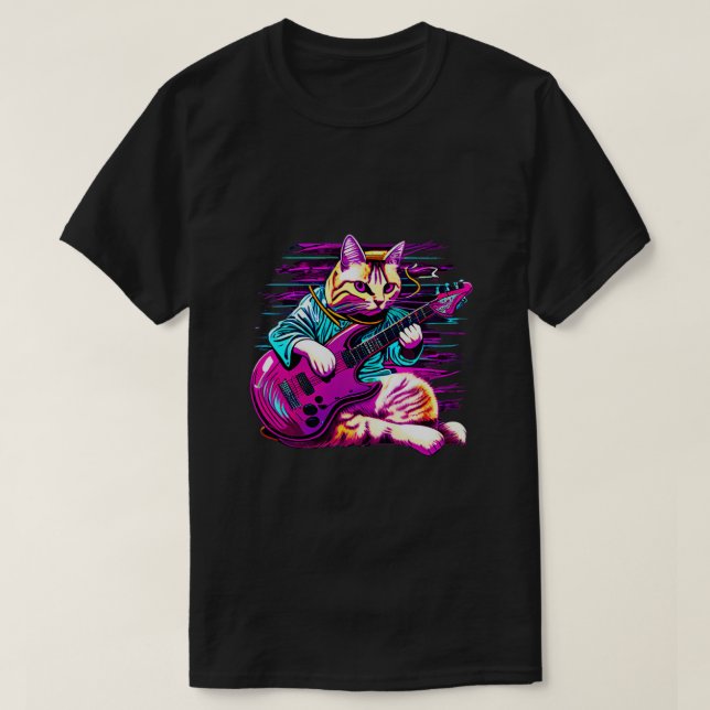 Camiseta Gato de rock tocando guitarra Graciosa Guitarra Ga (Diseño del anverso)