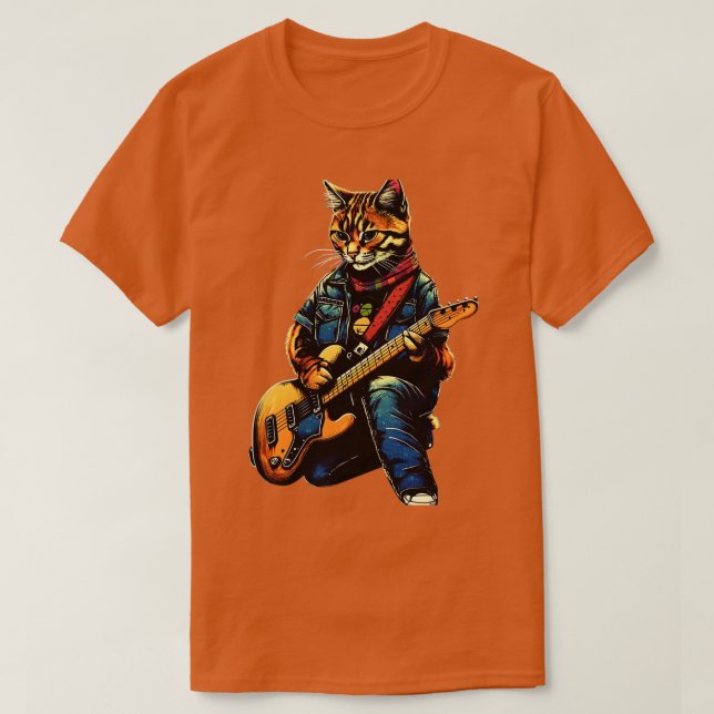 Camiseta Gato de rock tocando guitarra Graciosa Guitarra Ga (Diseño del anverso)