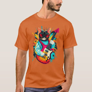 Camiseta Gato de rock tocando guitarra Graciosa guitarra ga