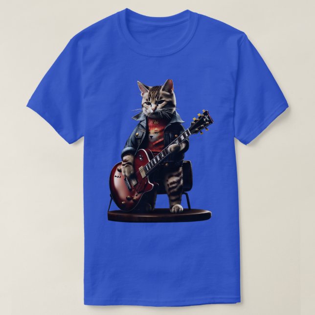 Camiseta Gato de rock tocando guitarra Graciosa Guitarra Ga (Diseño del anverso)