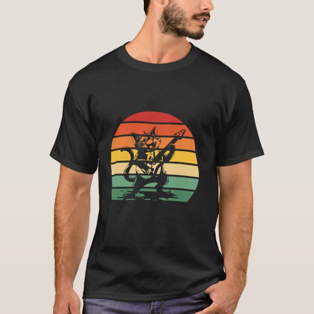 Camiseta Gato de rock tocando guitarra Gracioso (Anverso)