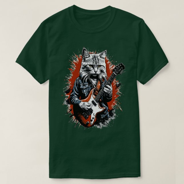 Camiseta Gato de rock tocando guitarra Gracioso gato de gui (Diseño del anverso)
