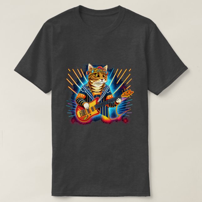 Camiseta Gato de rock tocando guitarra Gracioso gato de gui (Diseño del anverso)