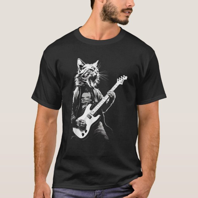 Camiseta Gato de rock tocando guitarra Gracioso guitarra ga (Anverso)