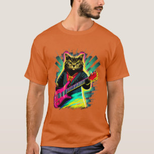 Camiseta Gato de rock tocando guitarra Gracioso guitarra ga