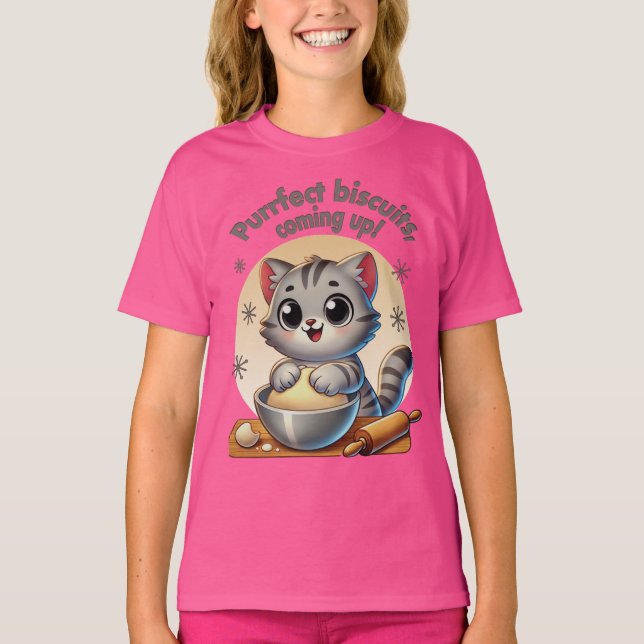 Camiseta Gato de rodillas "Procure galletas, venga" (Anverso)