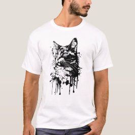 Camiseta Gato de salpicadura en blanco y negro