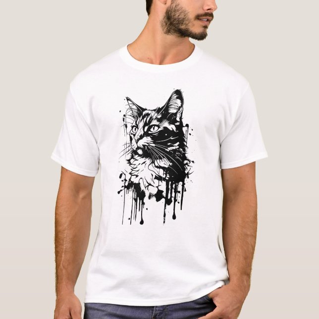 Camiseta Gato de salpicadura en blanco y negro (Anverso)