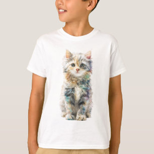 Camiseta Gato de salpicaduras de acuarela arcoíris colorido