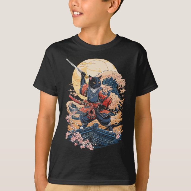 Camiseta Gato de Samurai Anime Ninja (Anverso)