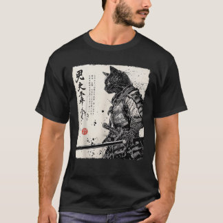 Camiseta Gato de Samurai Arte Japonés Regalos de anime Homb