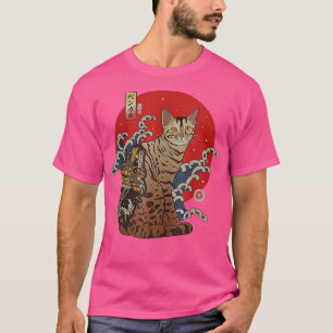 Camiseta Gato de Samurai Bengal Gato Ukiyoe Guerrero Japoné